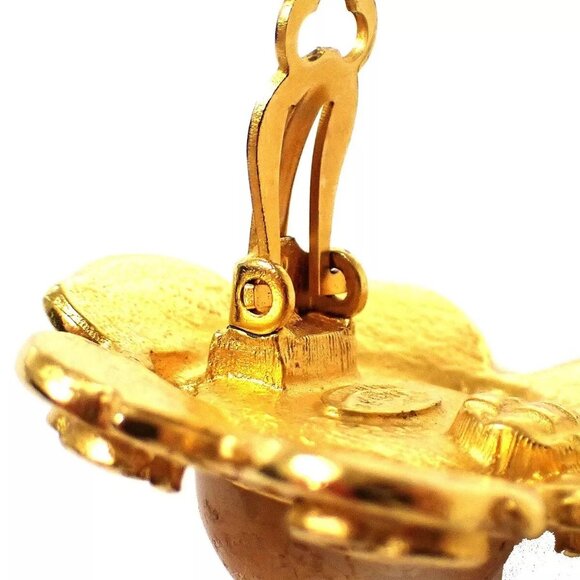 CHANEL CC Logo Round Button Earrings 94P Clip-On Imitation Pearl Gold - Picture 7 of 8